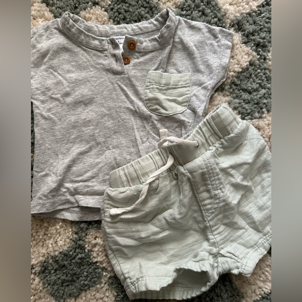 Nordstrom baby set, teal, shorts set, pocket tee